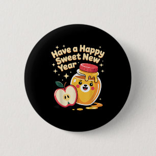 Rosh Hashanah Gelukkig Zoet Nieuwjaar Honing Beer Ronde Button 5,7 Cm