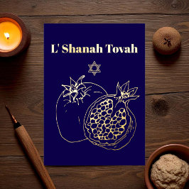 Rosh Hashanah Gold Foil Blauw Folie Feestdagenkaart