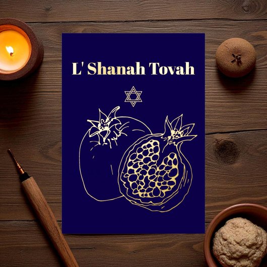 Rosh Hashanah Gold Foil Blauw Folie Feestdagenkaart