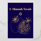 Rosh Hashanah Gold Foil Blauw Folie Feestdagenkaart (Voorkant)