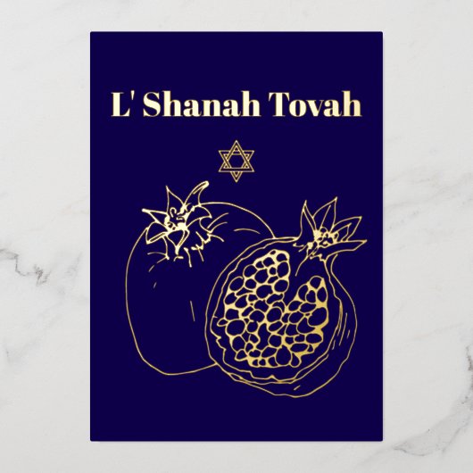 Rosh Hashanah Gold Foil Blauw Folie Feestdagenkaart (Voorkant)