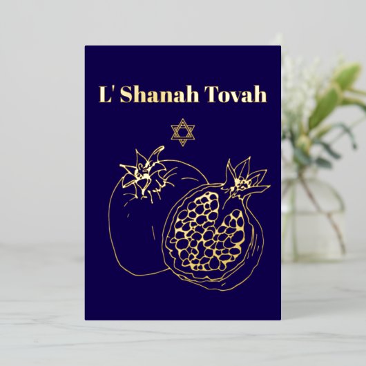 Rosh Hashanah Gold Foil Blauw Folie Feestdagenkaart (Staand Voorkant)