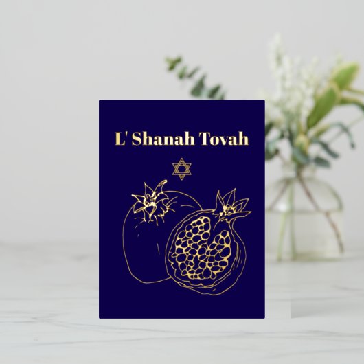 Rosh Hashanah Gold Foil Blauw Joods Folie Feestdagen Briefkaart (Staand Voorkant)