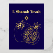 Rosh Hashanah Gold Foil Blauw Joods Folie Feestdagen Briefkaart (Voorkant)