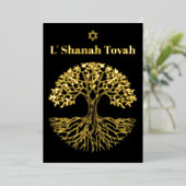 Rosh Hashanah Gold Foil Tree of Life Zwart Folie Feestdagenkaart (Staand Voorkant)