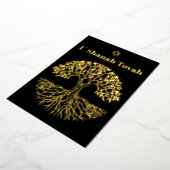Rosh Hashanah Gold Foil Tree of Life Zwart Folie Feestdagenkaart (Gedraaid)