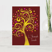 Rosh Hashanah Gold Red Folie Tree of Life, Bourgog Kaart (Voorkant)