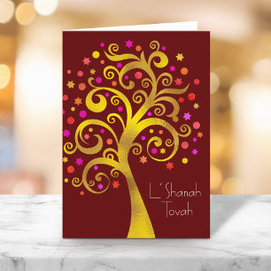 Rosh Hashanah Gold Red Folie Tree of Life, Bourgog Kaart