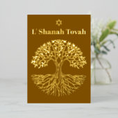 Rosh Hashanah Goud Folie Boom des Levens Bruin Folie Feestdagenkaart (Staand Voorkant)