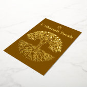 Rosh Hashanah Goud Folie Boom des Levens Bruin Folie Feestdagenkaart (Gedraaid)