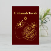 Rosh Hashanah Goud Folie Bordeaux Folie Feestdagenkaart (Staand Voorkant)