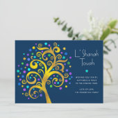 Rosh Hashanah Gouden Folie Boom van het Leven Mari Feestdagenkaart (Staand voorkant)