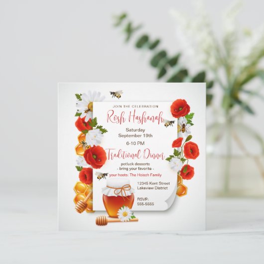 Rosh Hashanah Honey en Red Poppies Kaart (Staand voorkant)