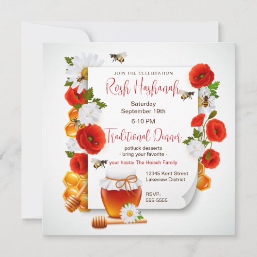Rosh Hashanah Honey en Red Poppies Kaart (Voorkant)
