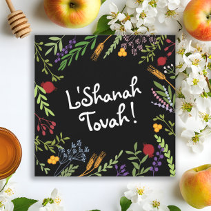 Rosh Hashanah Joods Nieuwjaar-Shana Tovah op Zwart Feestdagenkaart