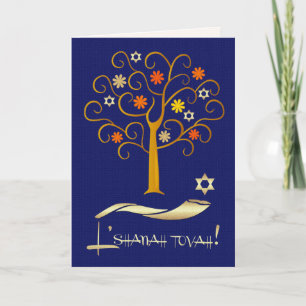Rosh Hashanah   Joodse nieuwjaarsmarine Blue Gold Feestdagen Kaart