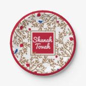 Rosh Hashanah Jwish New Year Bird & Pomegranates Papieren Bordje (Voorkant)