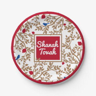 Rosh Hashanah Jwish New Year Bird & Pomegranates Papieren Bordje