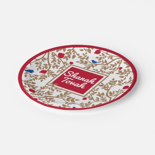 Rosh Hashanah Jwish New Year Bird & Pomegranates Papieren Bordje (Gekanteld)