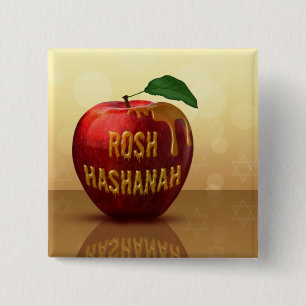 Rosh Hashanah Jwish New Year Honey Apple Vierkante Button 5,1 Cm