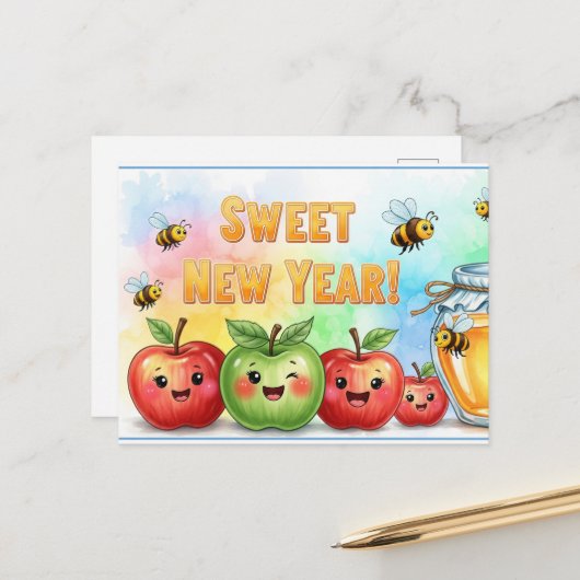 Rosh Hashanah Jwish nieuwjaar Briefkaart (Voorkant / Achterkant in situ)