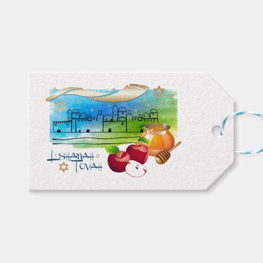 Rosh Hashanah Jwish nieuwjaar Cadeaulabel (Voorkant (Horizontaal))