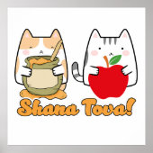 Rosh Hashanah kawaii Katten - Joods Nieuwjaar Poster (Voorkant)