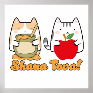 Rosh Hashanah kawaii Katten - Joods Nieuwjaar Poster