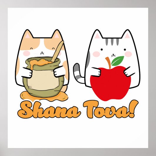 Rosh Hashanah kawaii Katten - Joods Nieuwjaar Poster (Voorkant)