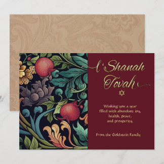 Rosh Hashanah L'Shana Tovah Elegante Bloemen Kaart Notitiekaartje