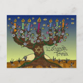 Rosh Hashanah L'Shanah Tovah Tree of Life Menorah Feestdagenkaart (Voorkant)