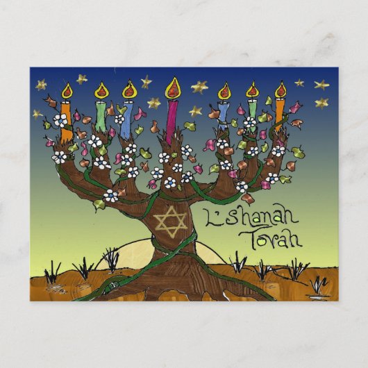 Rosh Hashanah L'Shanah Tovah Tree of Life Menorah Feestdagenkaart (Voorkant)