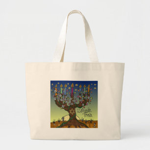Rosh Hashanah L'Shanah Tovah Tree of Life Menorah Grote Tote Bag