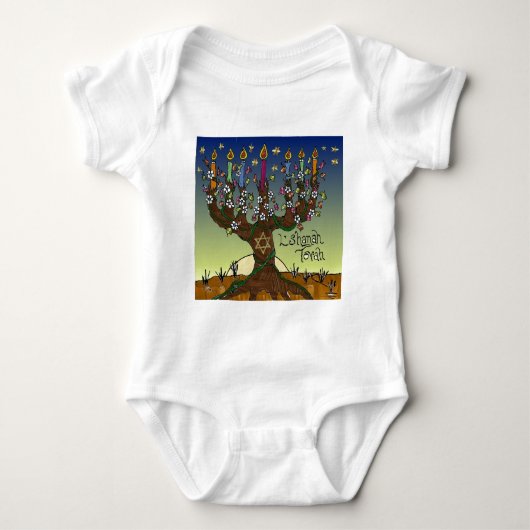 Rosh Hashanah L'Shanah Tovah Tree of Life Menorah Romper (Voorkant)