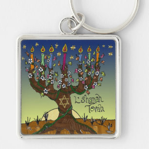 Rosh Hashanah L'Shanah Tovah Tree of Life Menorah Sleutelhanger
