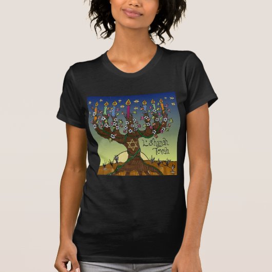 Rosh Hashanah L'Shanah Tovah Tree of Life Menorah T-shirt (Voorkant)