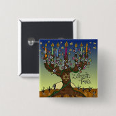 Rosh Hashanah L'Shanah Tovah Tree of Life Menorah Vierkante Button 5,1 Cm (Voorkant /achterkant)
