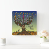 Rosh Hashanah L'Shanah Tovah Tree of Life Menorah Vierkante Klok (Huis)