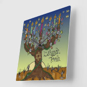 Rosh Hashanah L'Shanah Tovah Tree of Life Menorah Vierkante Klok (Hoek)