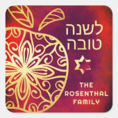 Rosh Hashanah Modern Goud Mandala Apple Red Custom Vierkante Sticker (Voorkant)