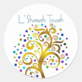 Rosh Hashanah Modern Goudblauw Folie Levensboom Ronde Sticker (Voorkant)
