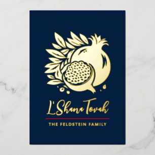 Rosh Hashanah Modern Granaatappel Joods Nieuwjaar Folie Feestdagenkaart