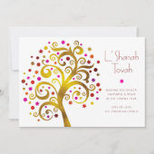 Rosh Hashanah Moderne Rode Gouden Folie Levensboom Feestdagenkaart (Voorkant)