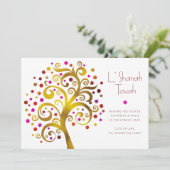 Rosh Hashanah Moderne Rode Gouden Folie Levensboom Feestdagenkaart (Staand voorkant)