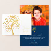 Rosh Hashanah Navy Boom van het Leven Foto Echt Go Folie Kaarten (Display)