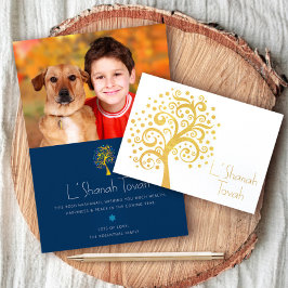 Rosh Hashanah Navy Boom van het Leven Foto Echt Go Folie Kaarten
