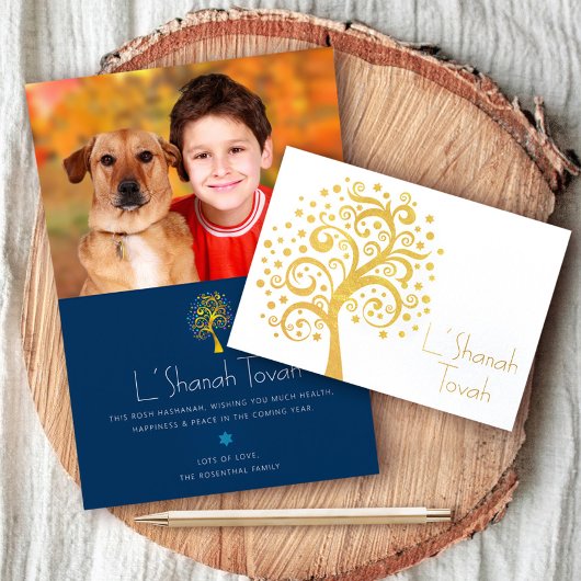 Rosh Hashanah Navy Boom van het Leven Foto Echt Go Folie Kaarten