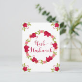 Rosh Hashanah New Year Pomegranate Flower Wreath Feestdagenkaart (Staand voorkant)