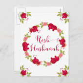 Rosh Hashanah New Year Pomegranate Flower Wreath Feestdagenkaart (Voorkant / Achterkant)