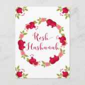 Rosh Hashanah New Year Pomegranate Flower Wreath Feestdagenkaart (Voorkant)